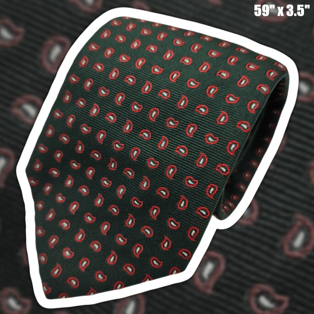Fabio Ferretti Silk Tie Green Red Paisley Handmade Italy Classic Designer 59"